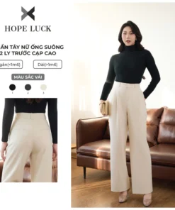 Quần Tây Nữ Ống Suông 2 Ly Trước Cạp Cao HOPE LUCK Công Sở Thanh Lịch Co Giãn Ít Nhăn 26QAD004